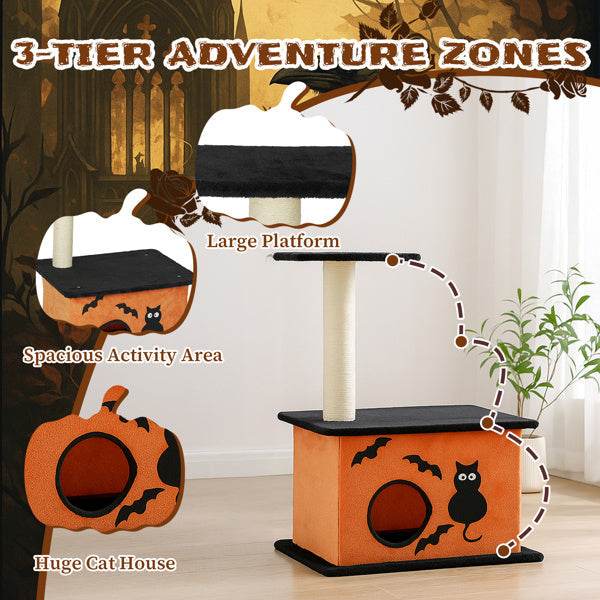 Halloween Inspired Cat Tree Tower Cat Tree For Indoor With Spacious Cat Condo