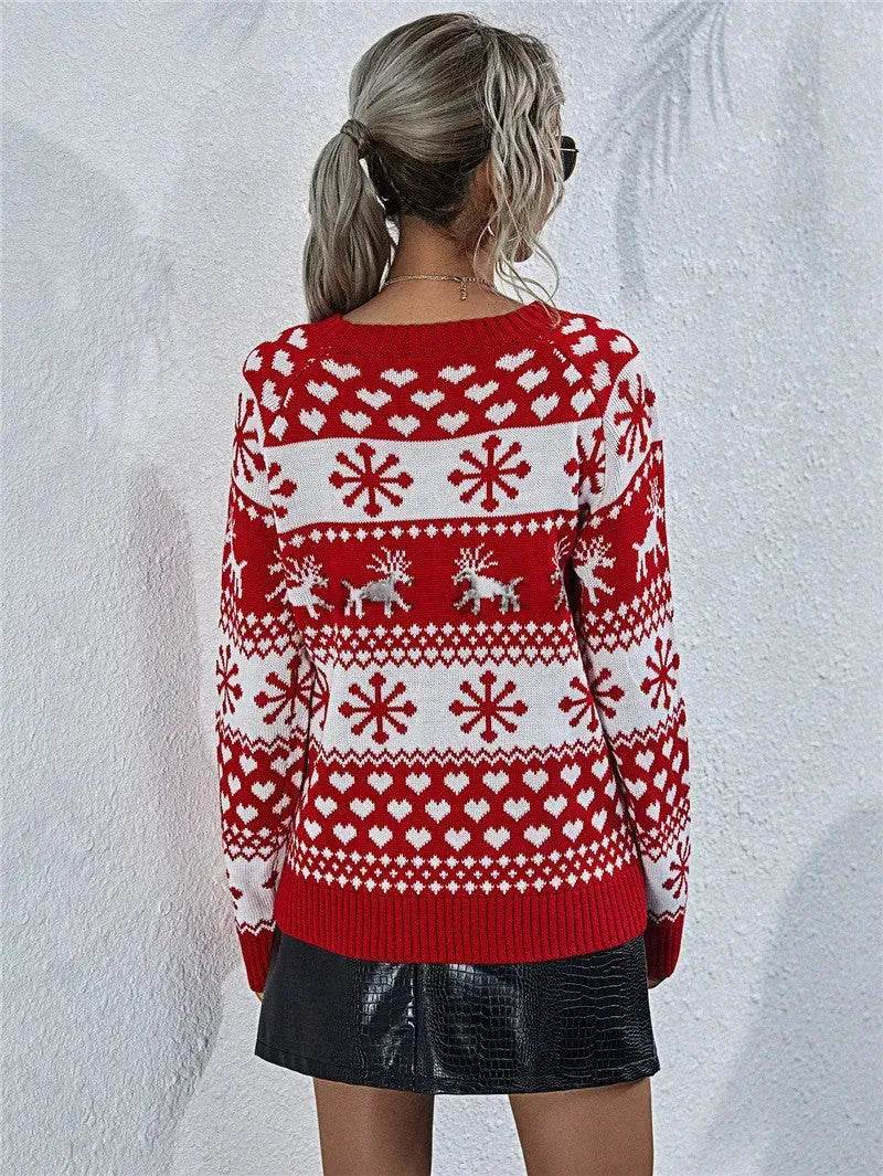 Elk Autumn And Winter New Knitted Round Neck Women's Christmas Snowflake Pullover Women's Sweater