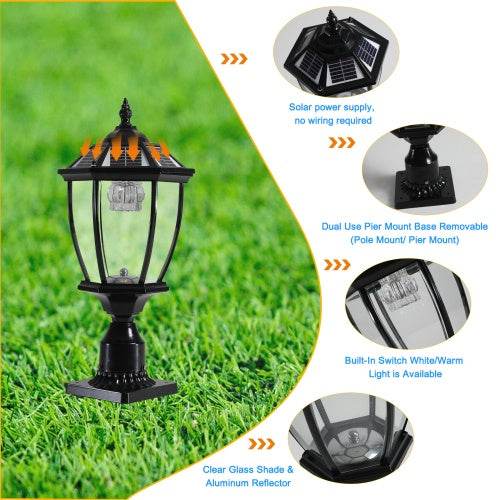 Solar Pillar Headlights With Dimmable LEDs - 2 Packs Landscape Pathway Light