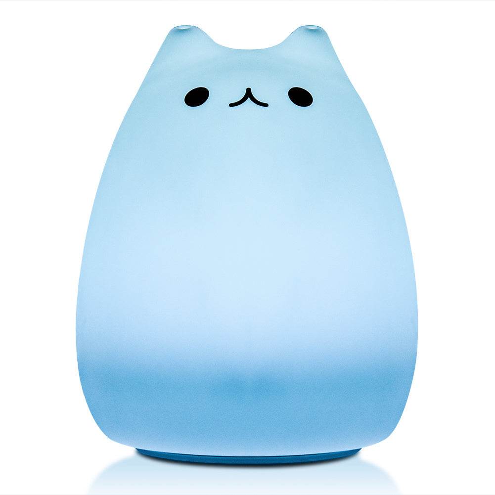 Children Night Light, EECOO Cute Cat Lamp Soft Silicone Sensitive Tap Control Decompression Toy