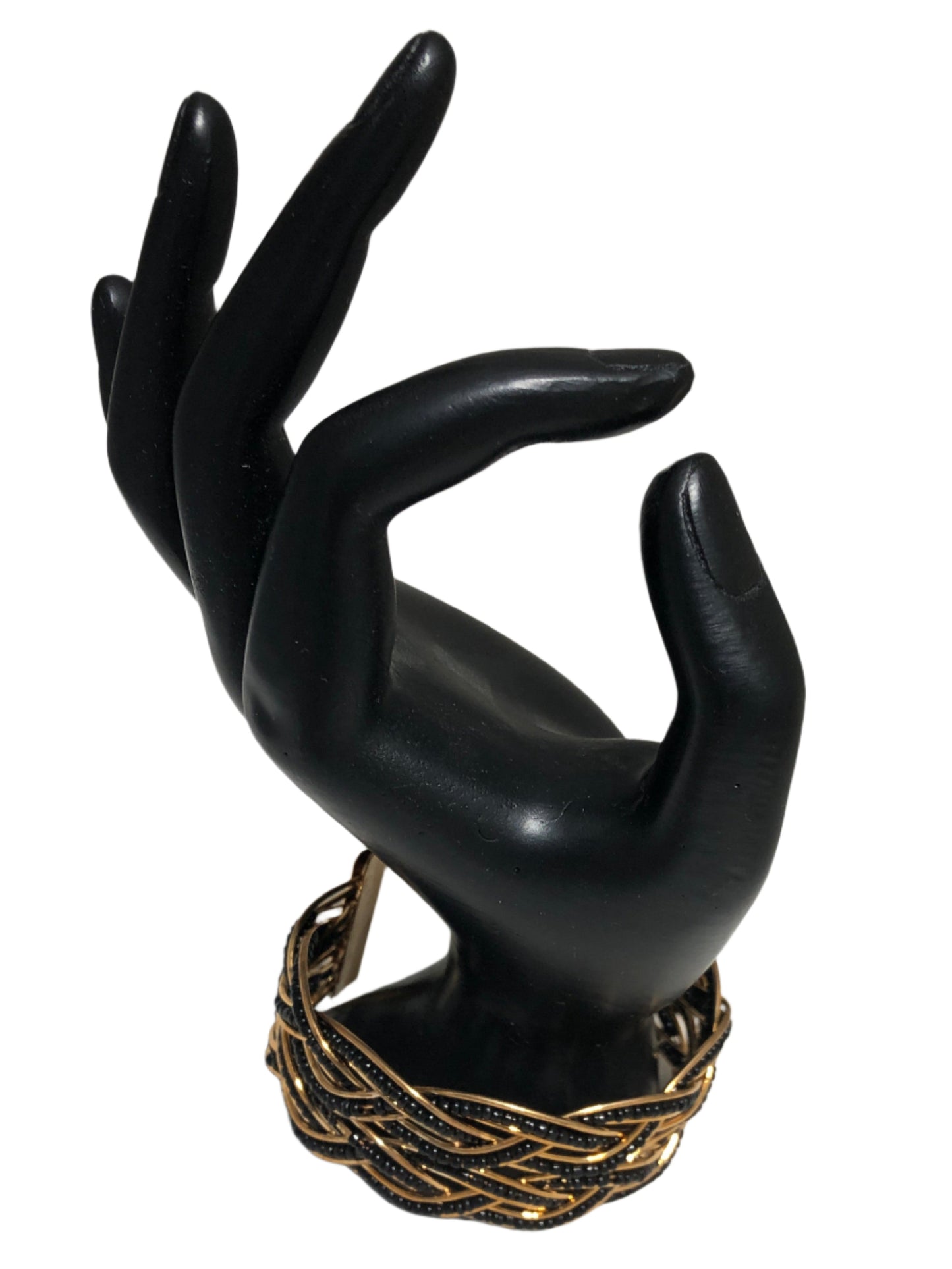 Gold Metal Bracelet with black beaded weaves