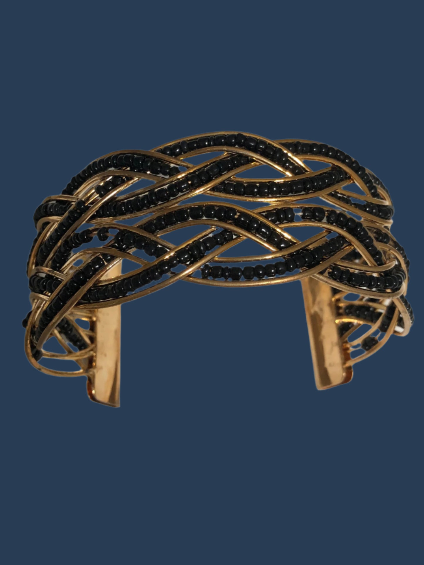 Gold Metal Bracelet with black beaded weaves