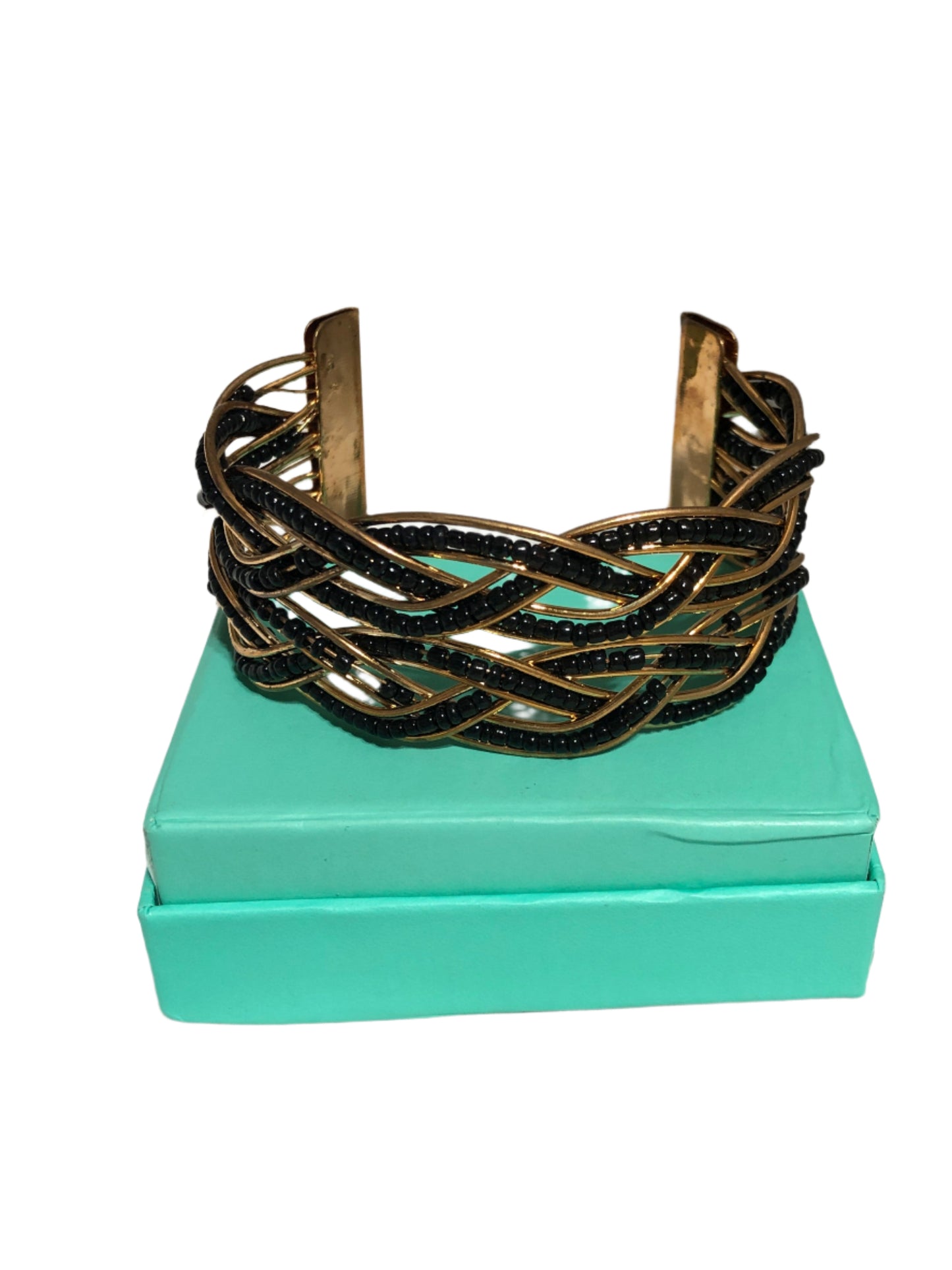 Gold Metal Bracelet with black beaded weaves