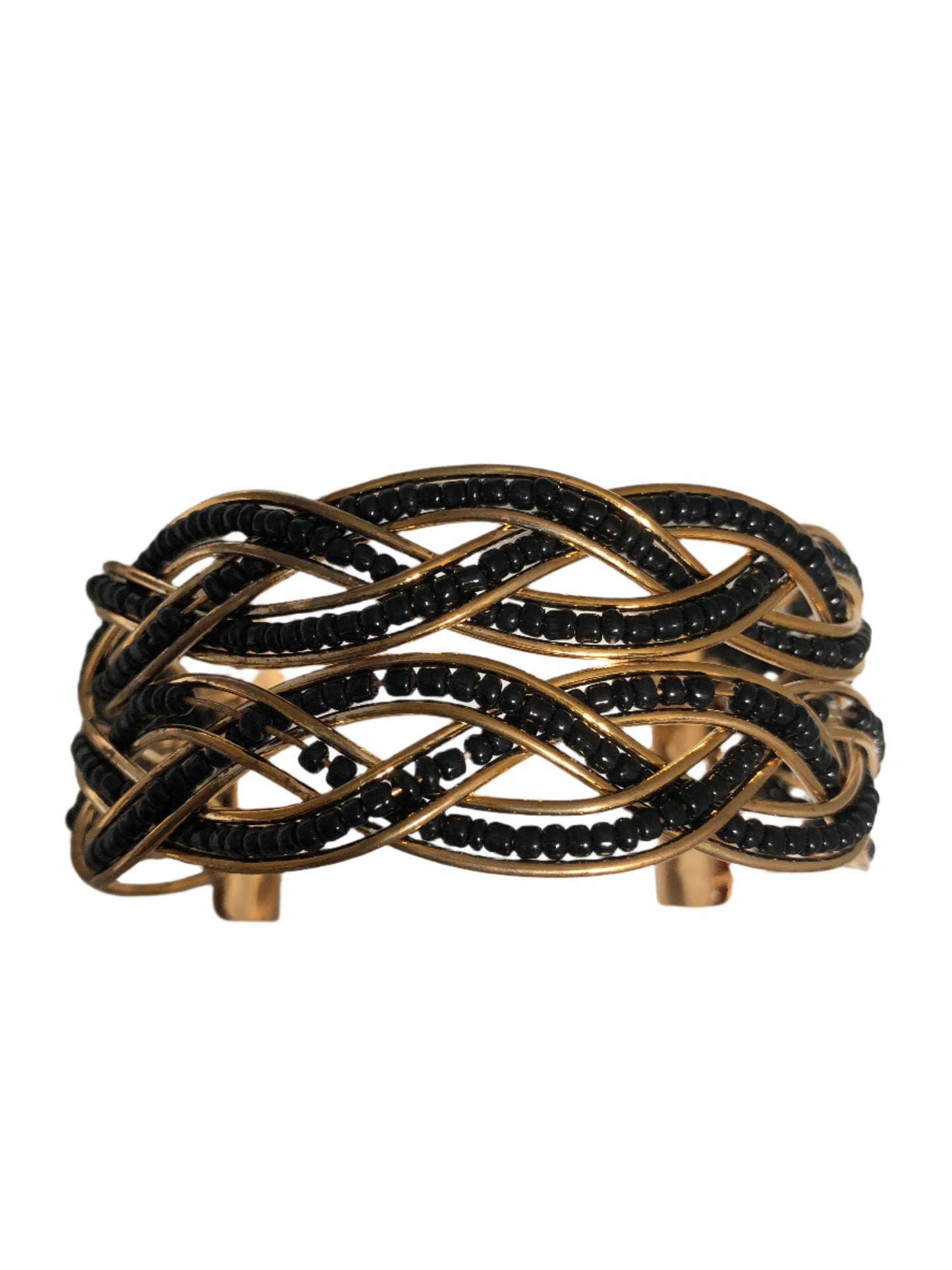 Gold Metal Bracelet with black beaded weaves