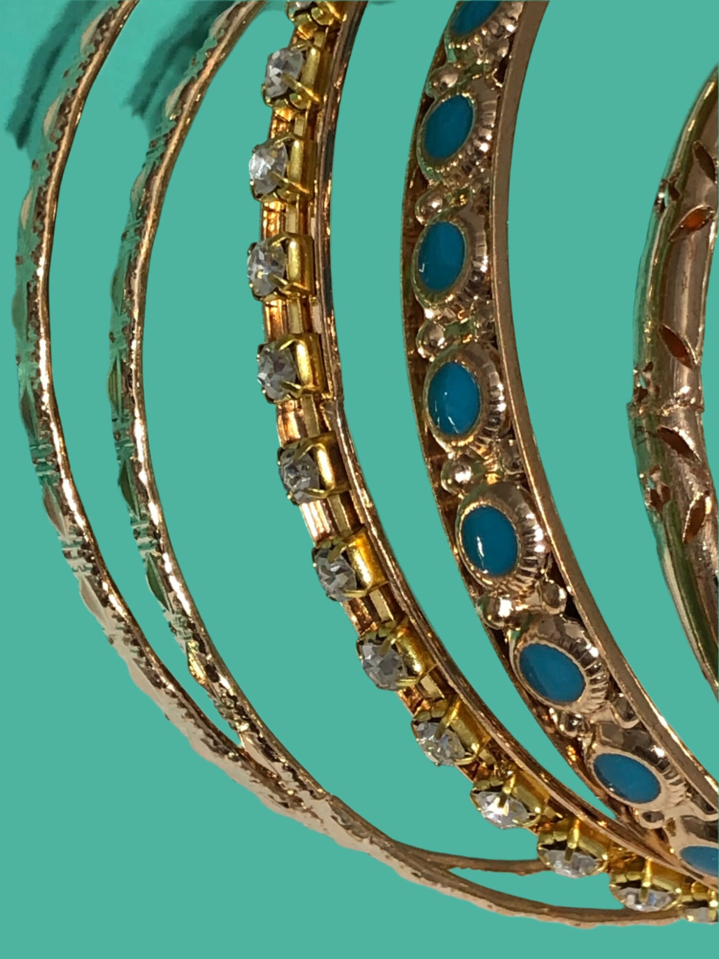 Pearl, Turquoise and Gold Bangle Bracelets-Multiple set of 6