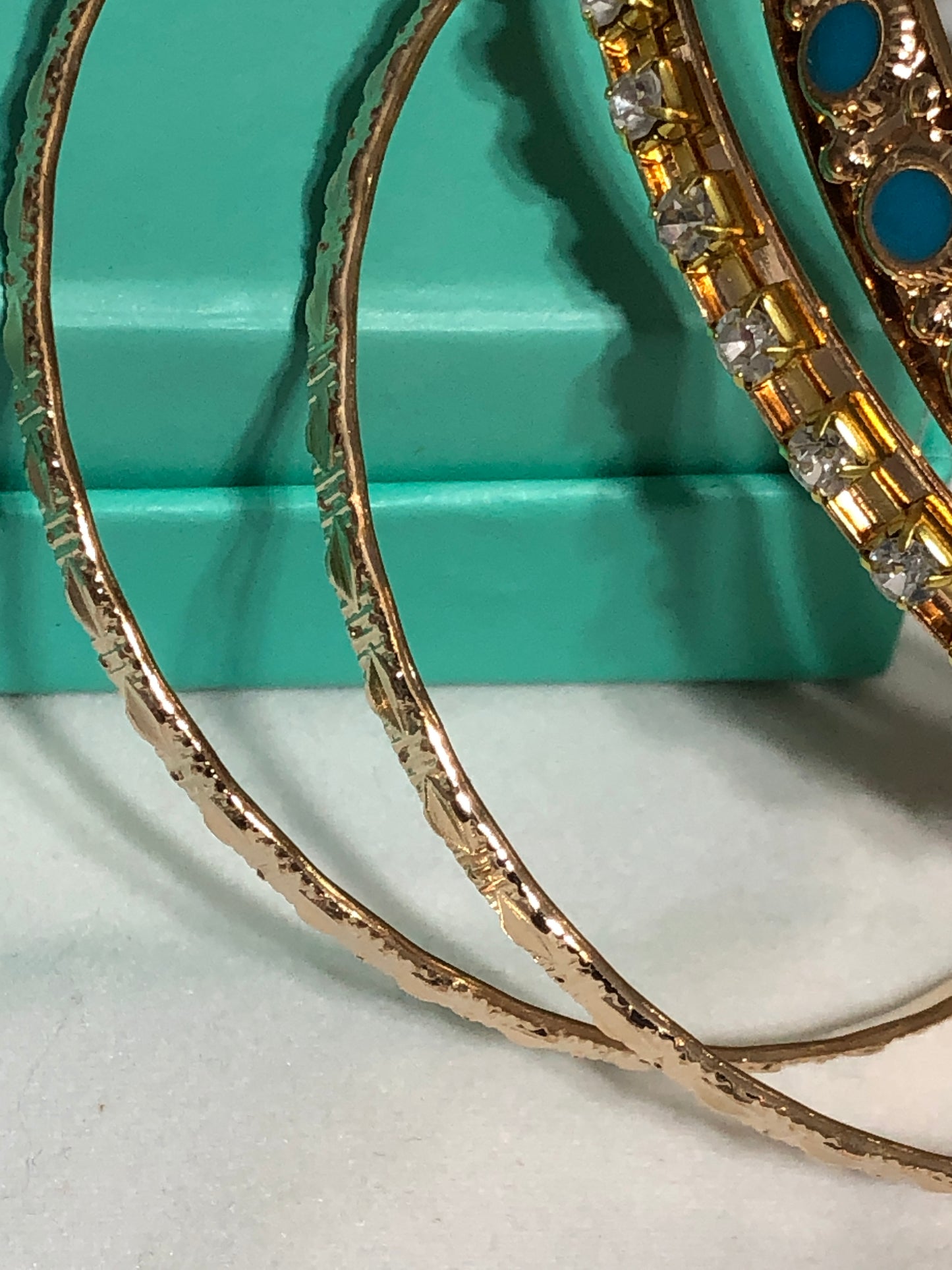 Pearl, Turquoise and Gold Bangle Bracelets-Multiple set of 6