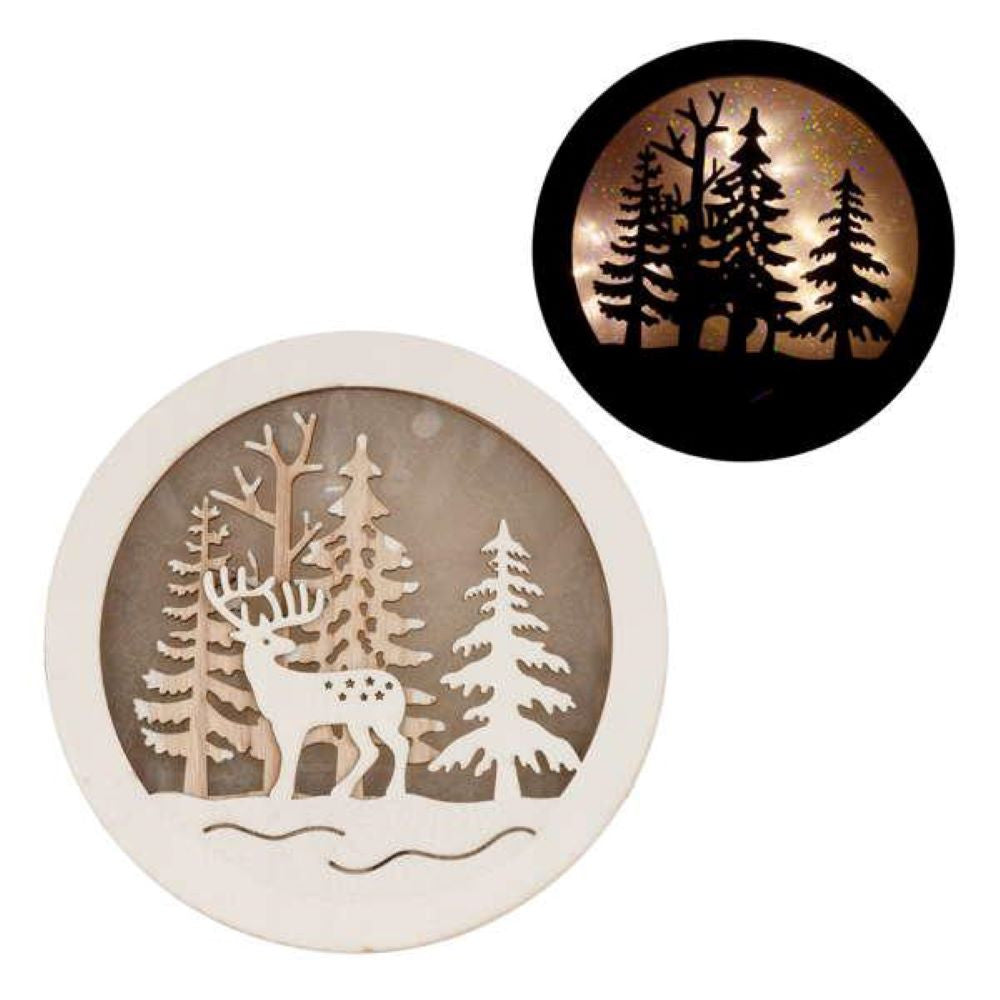 LED Reindeer in forest wood Holiday Wall Art