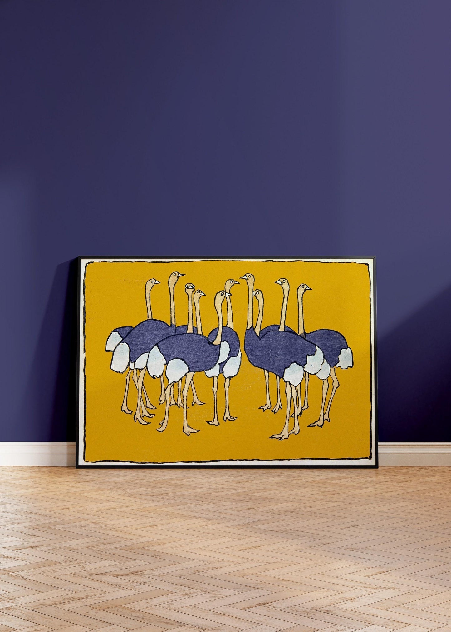 Asai Chū - Ostriches | PREMIUM GICLÉE PRINT | From Mokugo zuanshū Pl.21 (1908) Vintage Japanese Art in Yellow (available handframed)