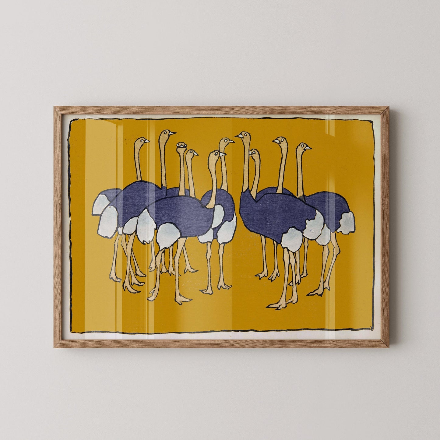 Asai Chū - Ostriches | PREMIUM GICLÉE PRINT | From Mokugo zuanshū Pl.21 (1908) Vintage Japanese Art in Yellow (available handframed)