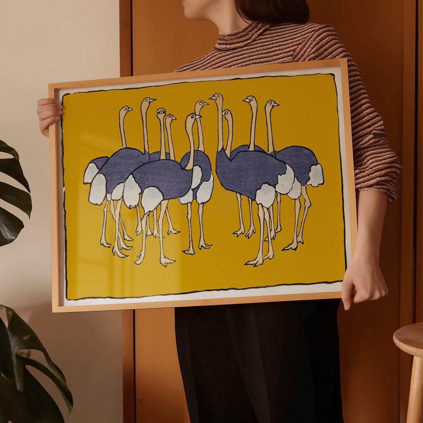 Asai Chū - Ostriches | PREMIUM GICLÉE PRINT | From Mokugo zuanshū Pl.21 (1908) Vintage Japanese Art in Yellow (available handframed)