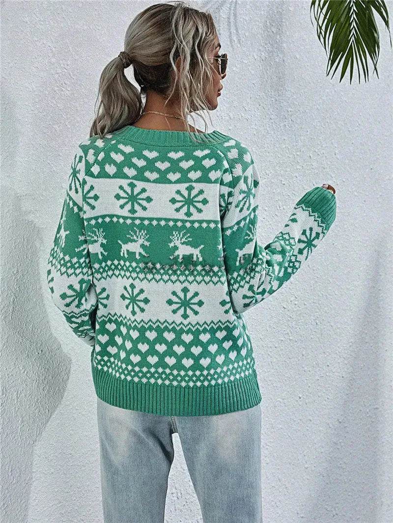 Elk Autumn And Winter New Knitted Round Neck Women's Christmas Snowflake Pullover Women's Sweater