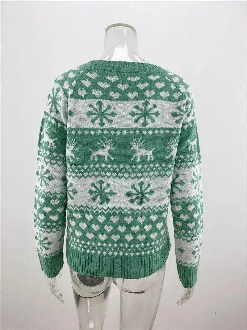 Elk Autumn And Winter New Knitted Round Neck Women's Christmas Snowflake Pullover Women's Sweater