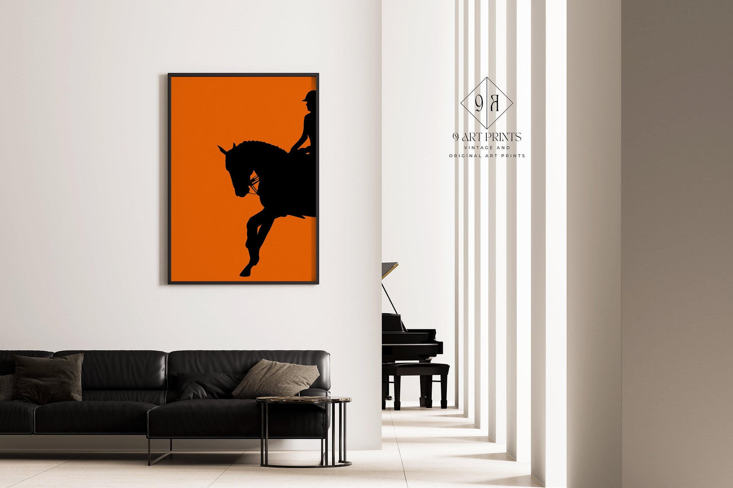 Dressage Horse and Rider Poster in Orange | Equestrian Art (available handframed or unframed)