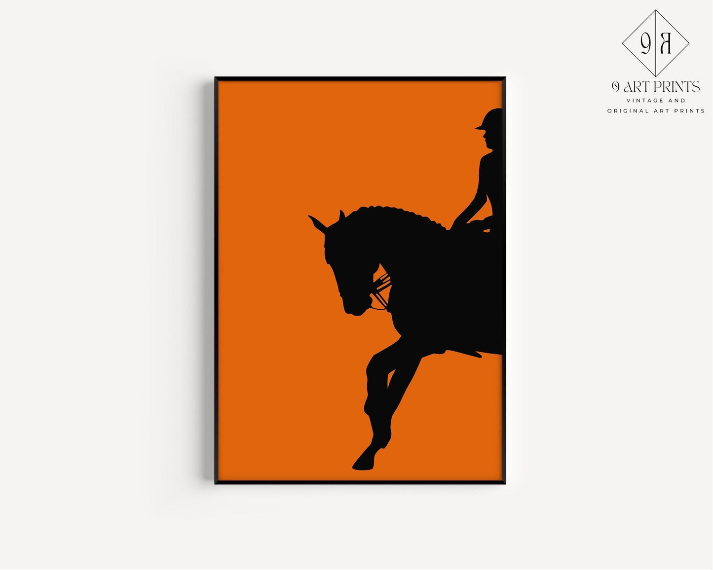 Dressage Horse and Rider Poster in Orange | Equestrian Art (available handframed or unframed)