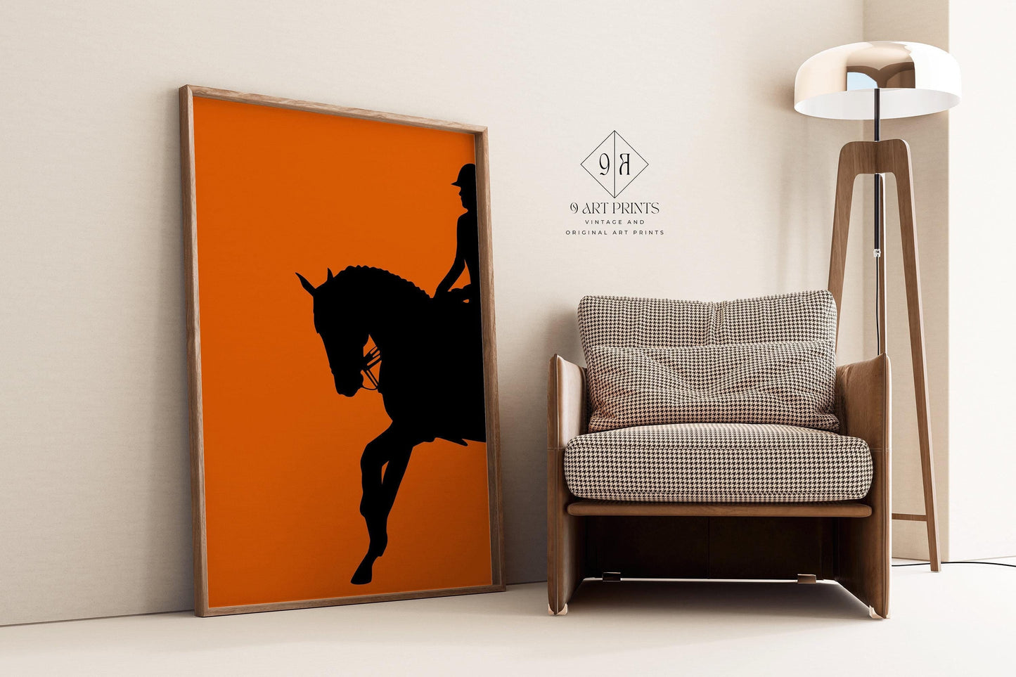 Dressage Horse and Rider Poster in Orange | Equestrian Art (available handframed or unframed)