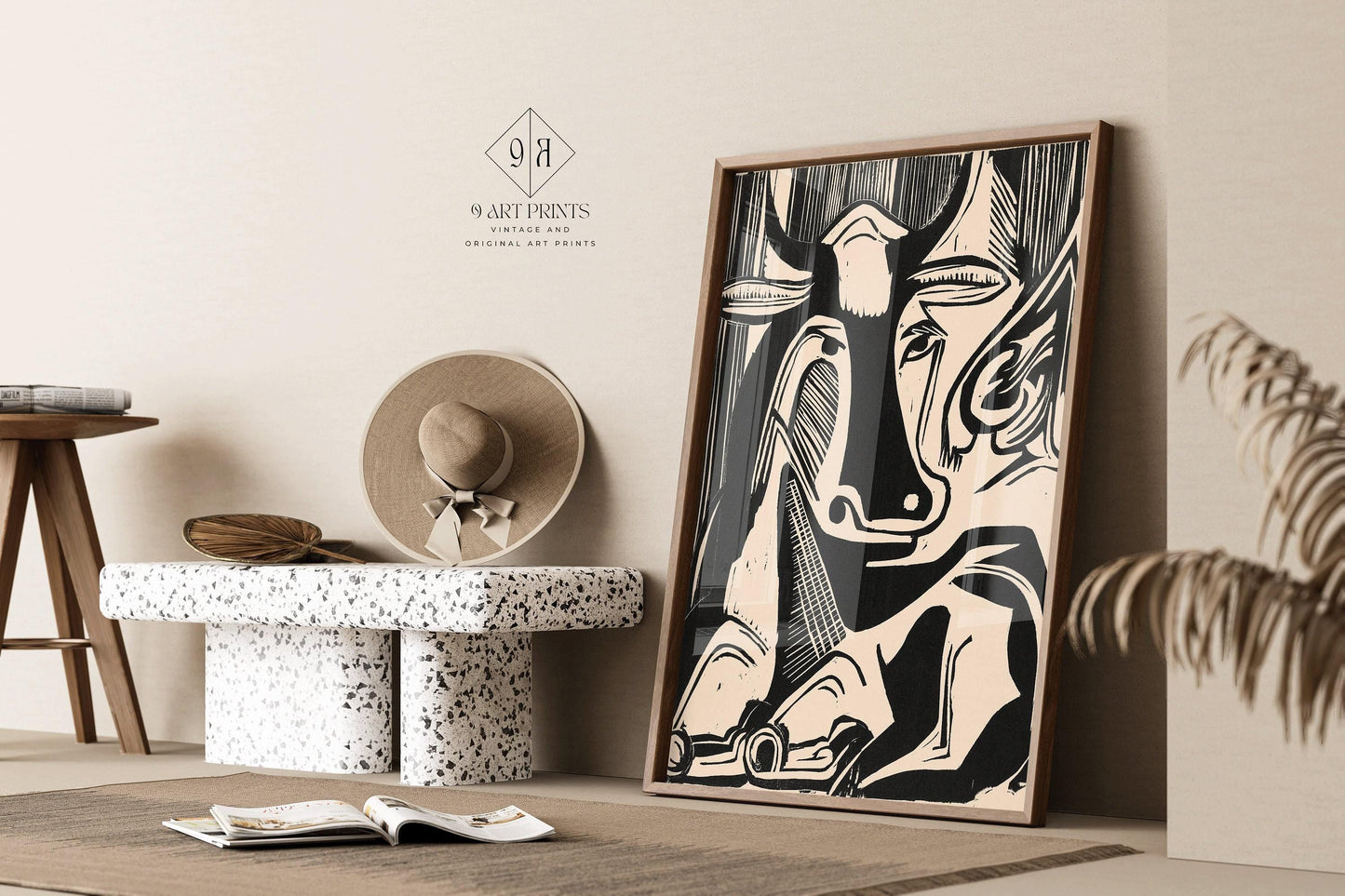 Ernst Ludwig Kirchner - Large Cow Sitting | Famous Black and White Neutral Art (available handframed or unframed)