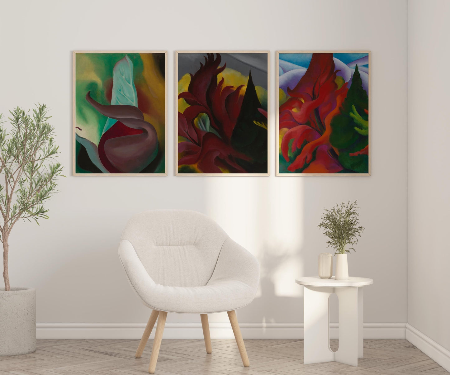 Georgia O'Keeffe STATEMENT TRIO - Skunk Cabbage, Red Maple and Trees in Autumn | An Incredible Vintage Set (Available Frame or unframed)