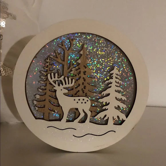 LED Reindeer in forest wood Holiday Wall Art