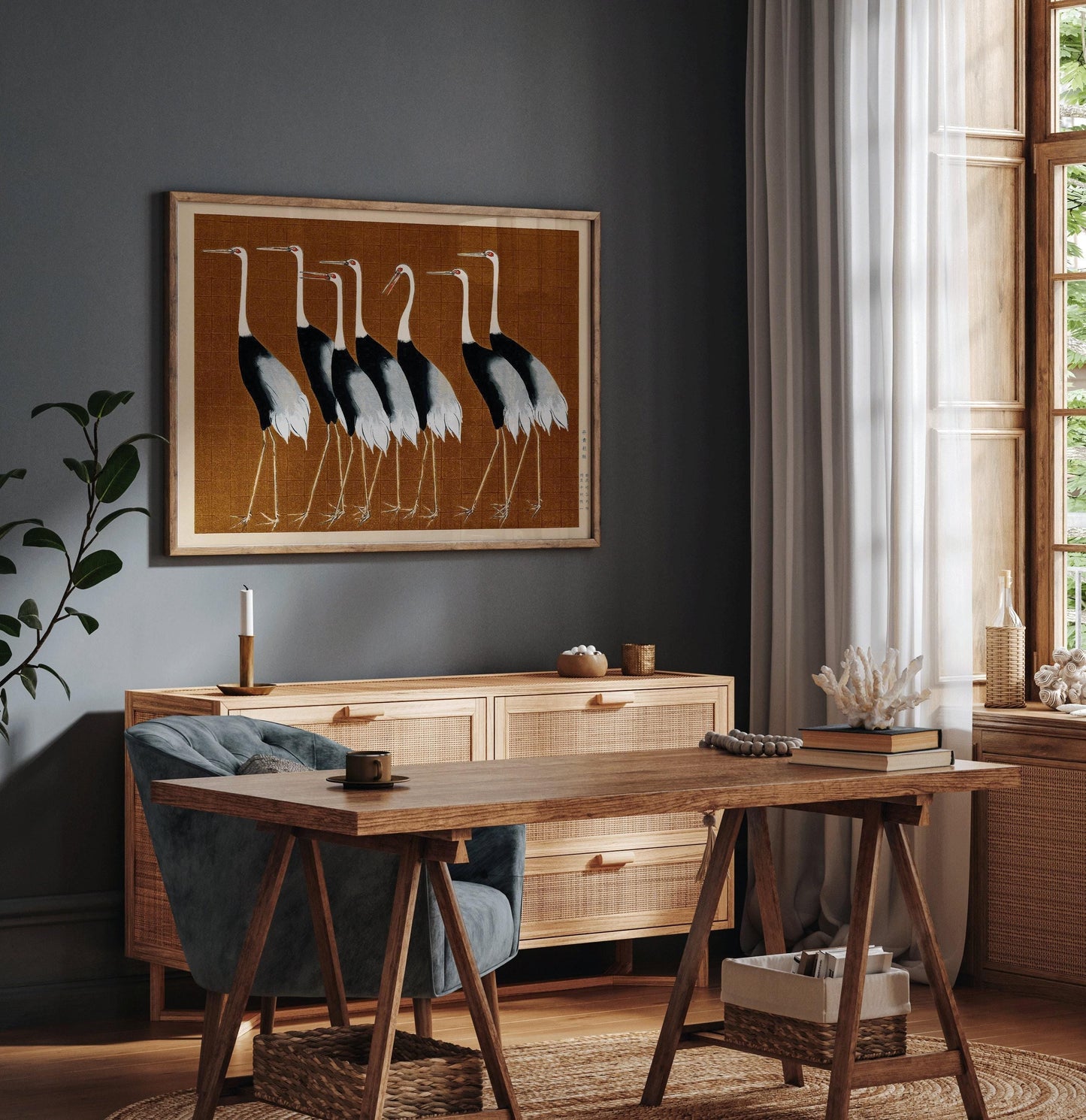 Ogata Korin - Cranes | PREMIUM GICLÉE PRINT | Our Bestselling Vintage Japanese Art in Brown (Available handframed or unframed)