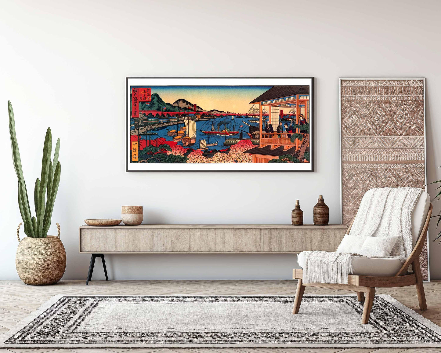Sadanobu Hasegawa – Illustration of the Kobe Coast | PREMIUM GICLÉE PRINT | Vintage Japanese Wide Panoramic Art (available handframed) 2x1