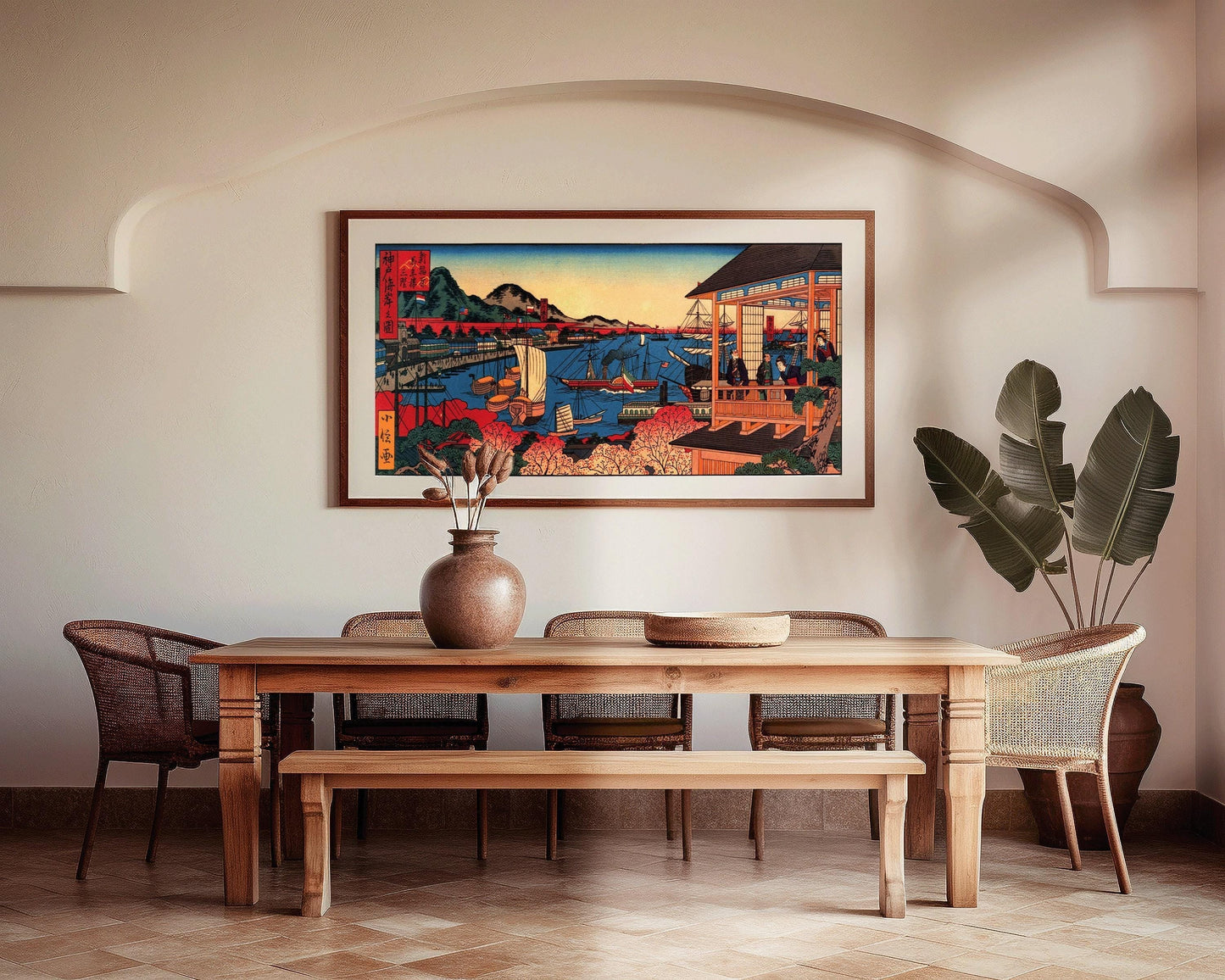 Sadanobu Hasegawa – Illustration of the Kobe Coast | PREMIUM GICLÉE PRINT | Vintage Japanese Wide Panoramic Art (available handframed) 2x1