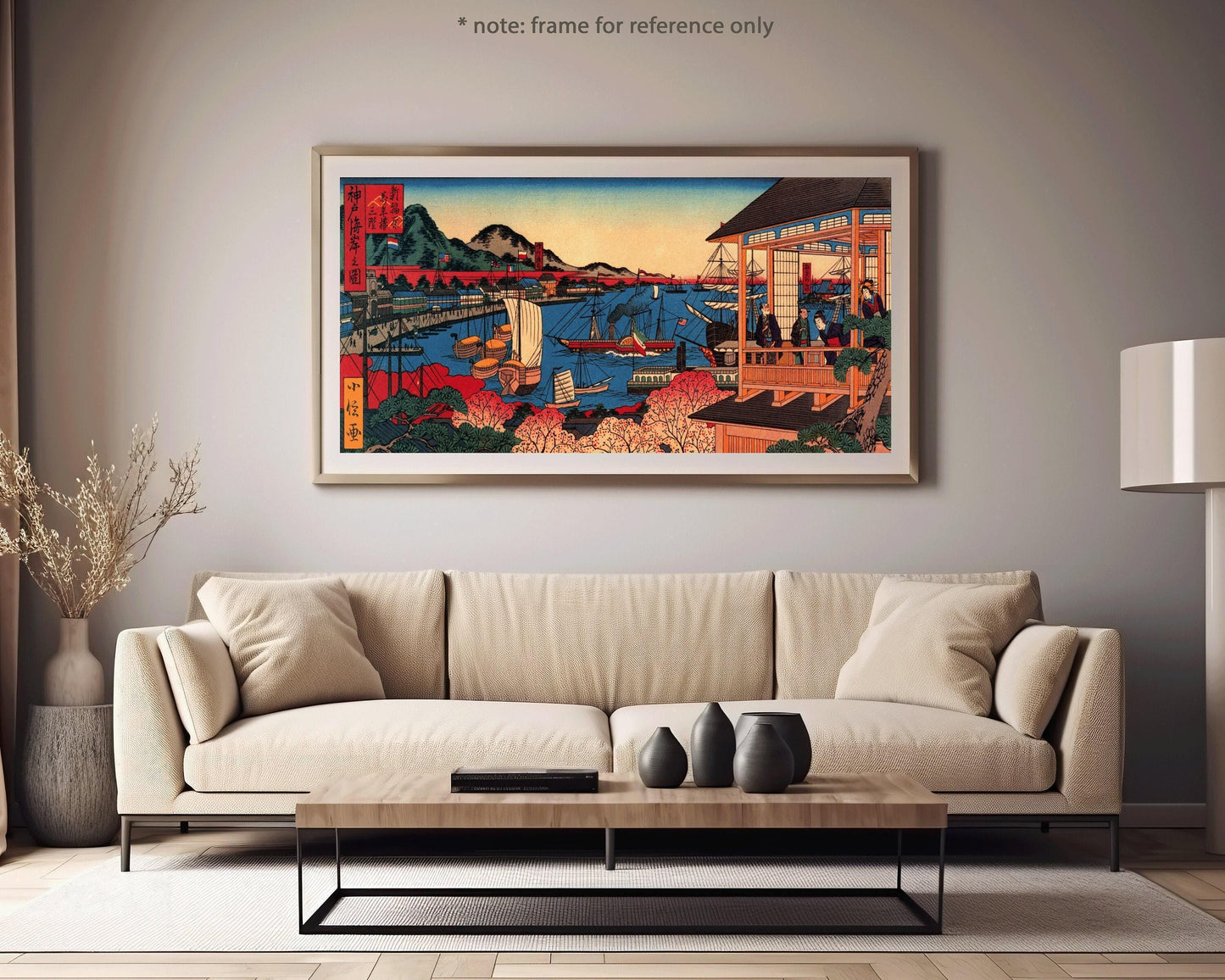 Sadanobu Hasegawa – Illustration of the Kobe Coast | PREMIUM GICLÉE PRINT | Vintage Japanese Wide Panoramic Art (available handframed) 2x1
