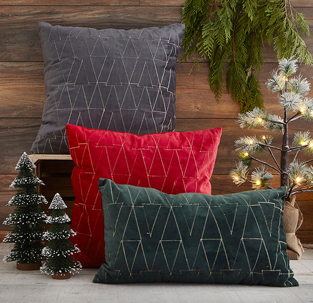 Christmas Tree Velvet Embroidered Cushion Red 18 by 18 inches