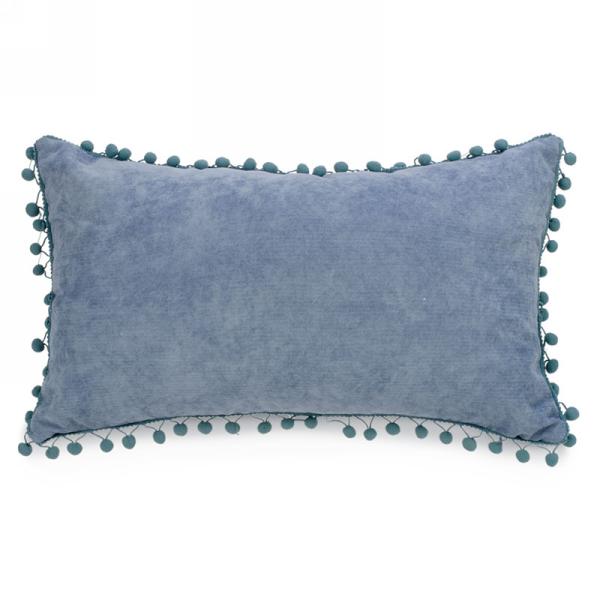Blue grey Lumbar Pom Pom Decorative Throw Pillow Cover