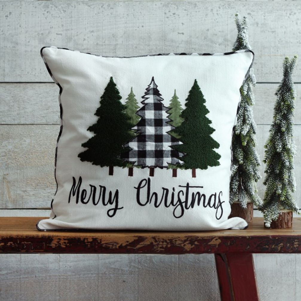 Merry Christmas Tree Appliqued and Embroidered Cushion 18 x 18 inches square