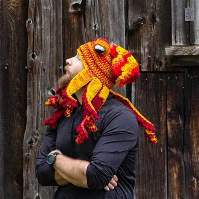 Handmade Knitted Crotchet Octopus Headgear for Men and Women