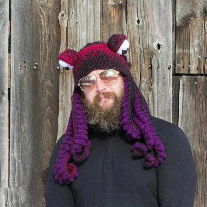 Handmade Knitted Crotchet Octopus Headgear for Men and Women