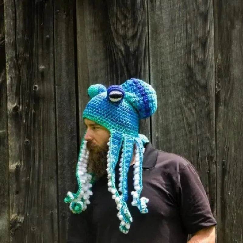 Handmade Knitted Crotchet Octopus Headgear for Men and Women