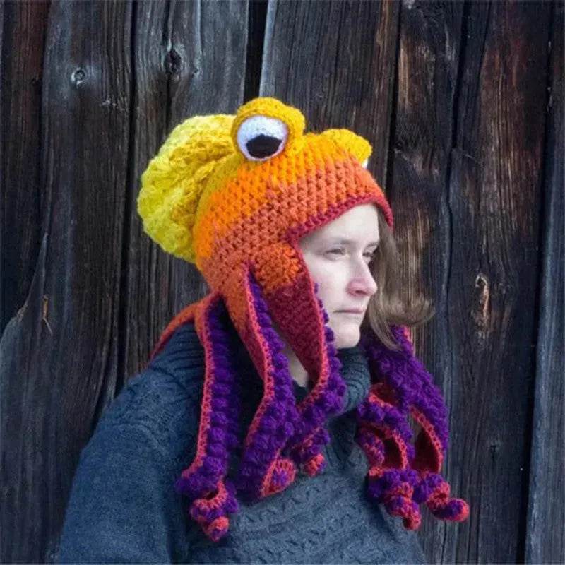 Handmade Knitted Crotchet Octopus Headgear for Men and Women
