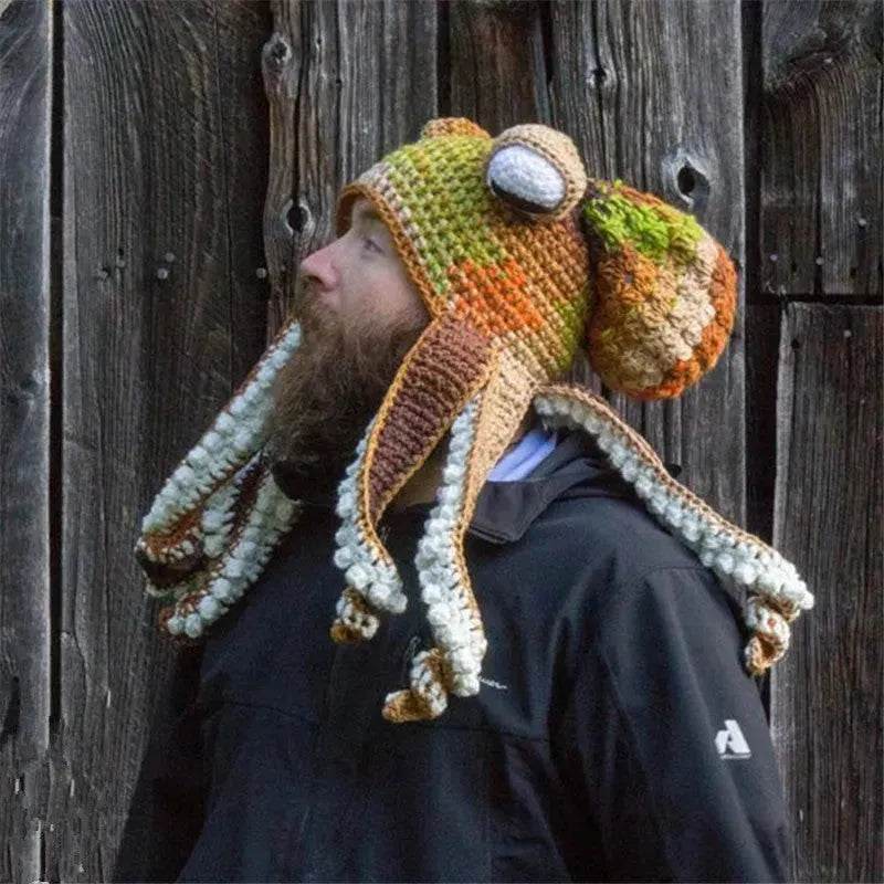 Handmade Knitted Crotchet Octopus Headgear for Men and Women