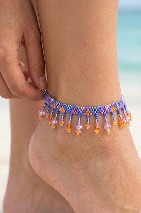 Beaded Anklet Blue Orange