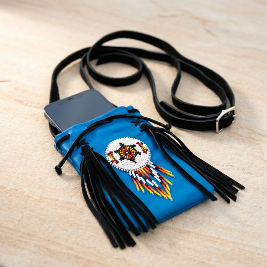 Beaded Suede Phone Pouch ~ turquoise