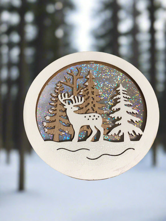 LED Reindeer in forest wood Holiday Wall Art