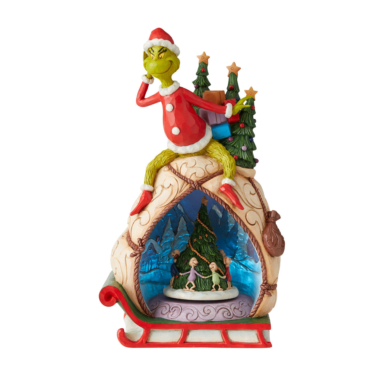 Jim Shore Dr. Seuss Grinch w/Lighted Rotatable Scene collectible resin figure  6009699