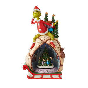 Jim Shore Dr. Seuss Grinch w/Lighted Rotatable Scene collectible resin figure  6009699