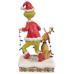 Jim Shore Dr. Seuss Grinch and Max Wrapped in Lights Collectible Resin Figure 6010779