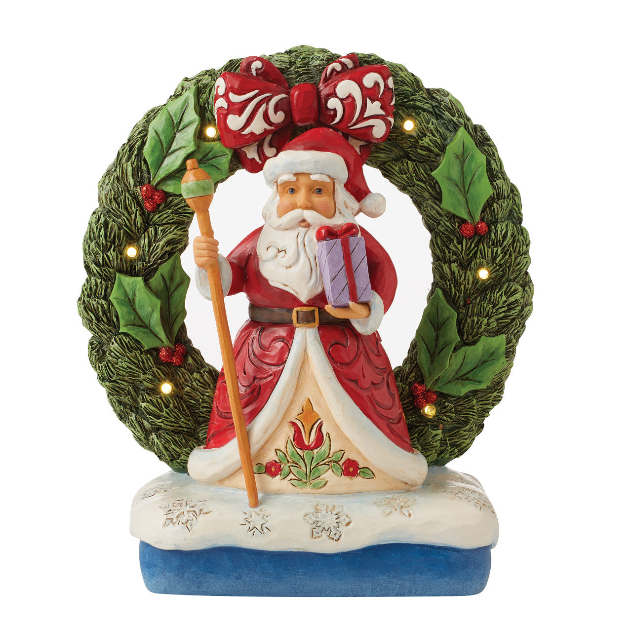 Jim Shore Santa by Light-Up Wreath 6012937 Available January 2024