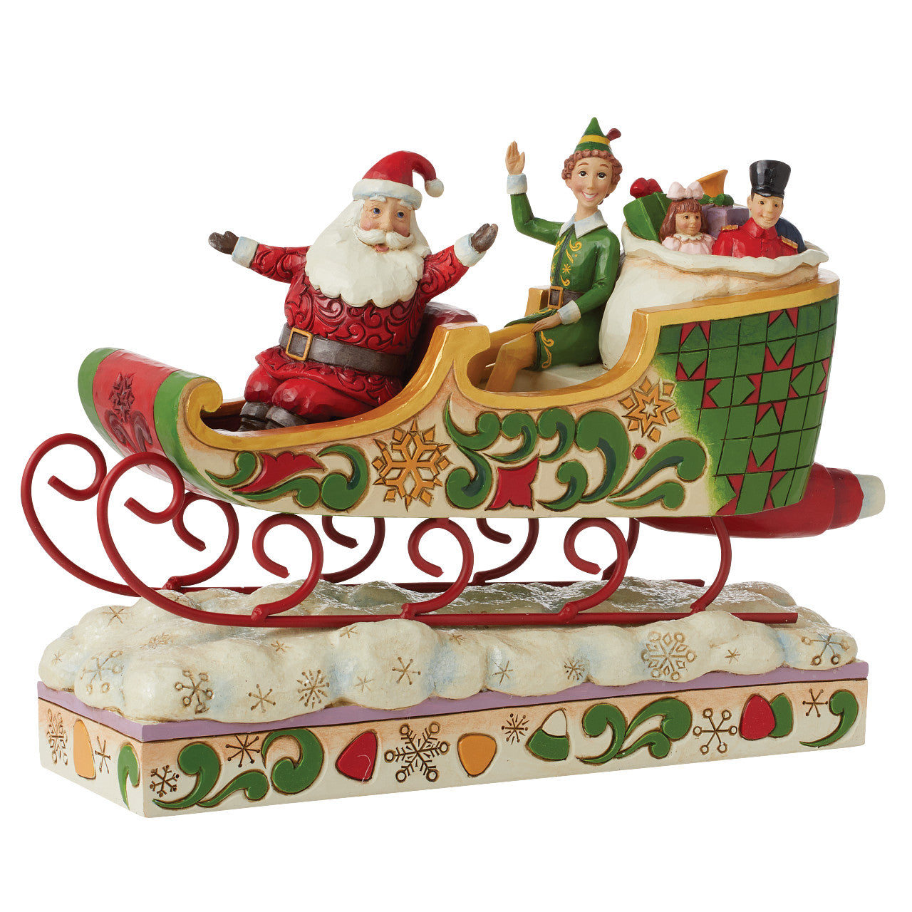 Buddy the Elf Santa in Sleigh and Buddy the Elf Ornament Collectible Resin Figure Combination Set