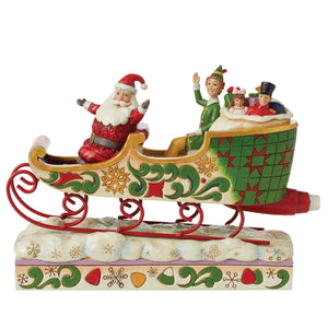 Buddy the Elf Santa in Sleigh and Buddy the Elf Ornament Collectible Resin Figure Combination Set