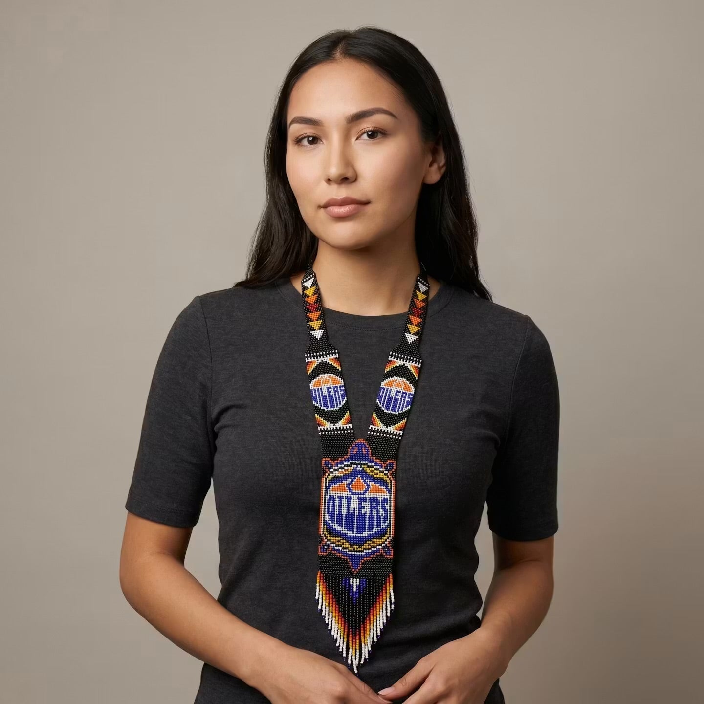 Beaded Medallion Necklace(Oilers)