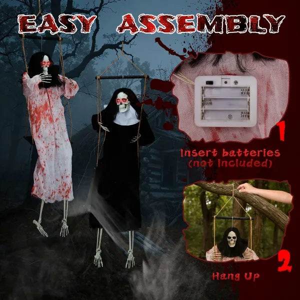 Outdoor Halloween Decorations 2 Packs Hanging Ghosts Decor With Lighted Up Eyes And Horror Scream, 3ft Scary Grim Reaper Swinging Ghost Flying For Yard Patio Lawn Garden