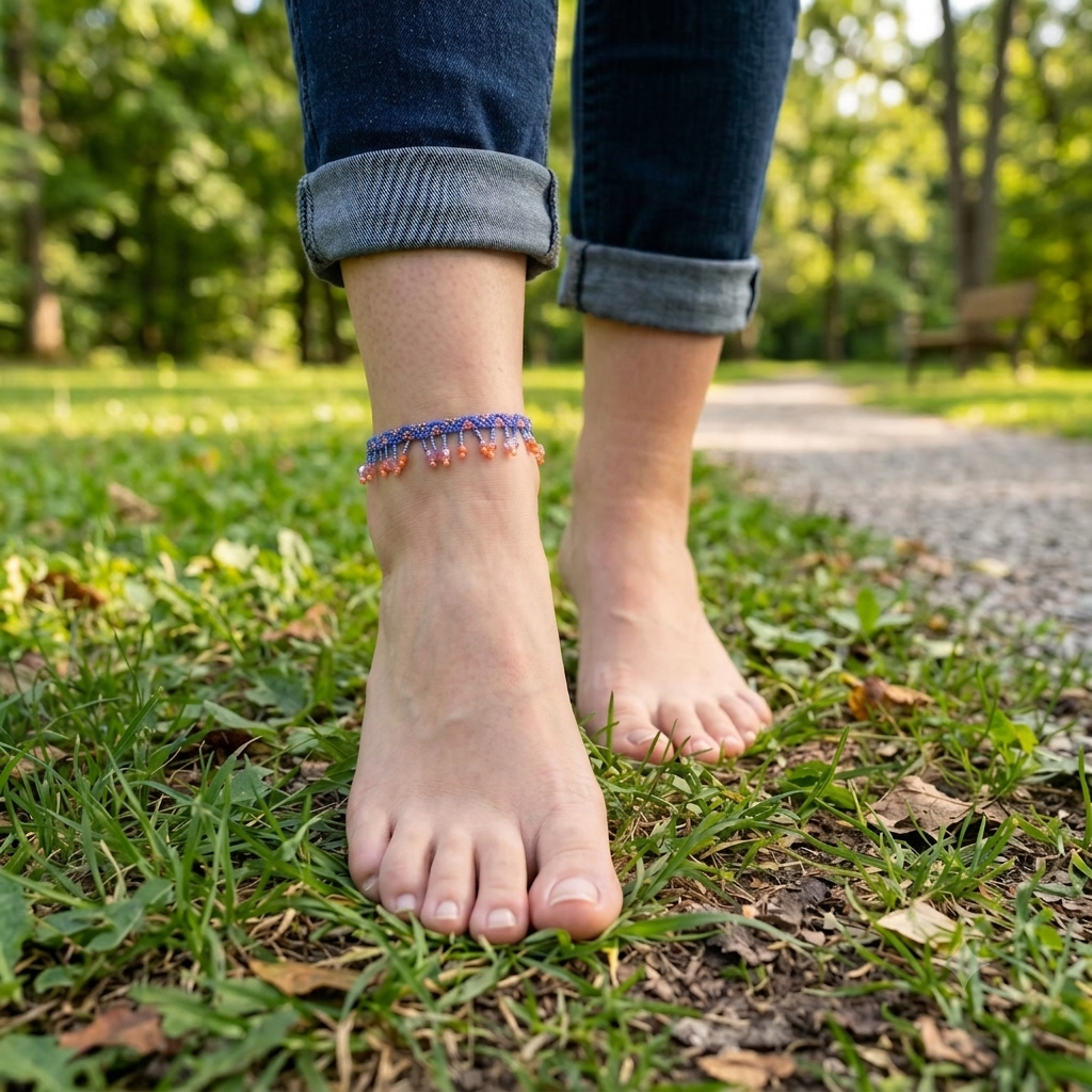 Beaded Anklet Blue Orange