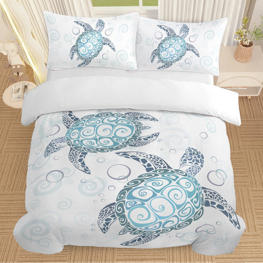 Sea Turtle Bedding Aqua Teal Blue Duvet Cover Sets Beach Turtle Bed Sets Ocean 3 Piece Turtle Themed Comforter Cover With 2 Pillowcases Twin Full Queen King Size