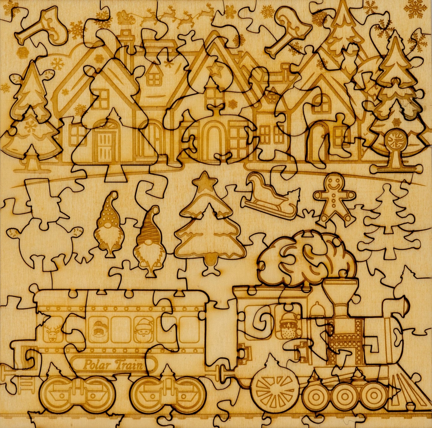 Polar Train 3D wooden 2 sided puzzle