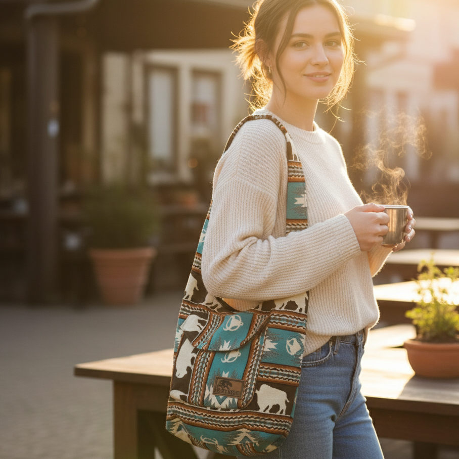 OLDTRIBES™ Brown and Turquoise white  Buffalo Crossbody Bag