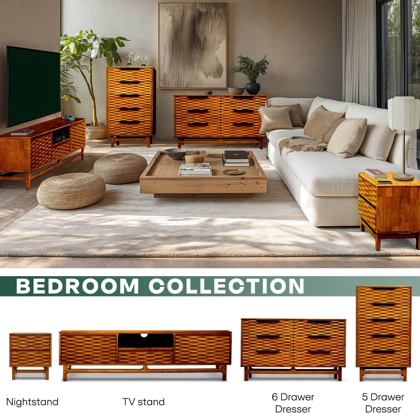 Elara Solid Wood 5-Drawer Dresser